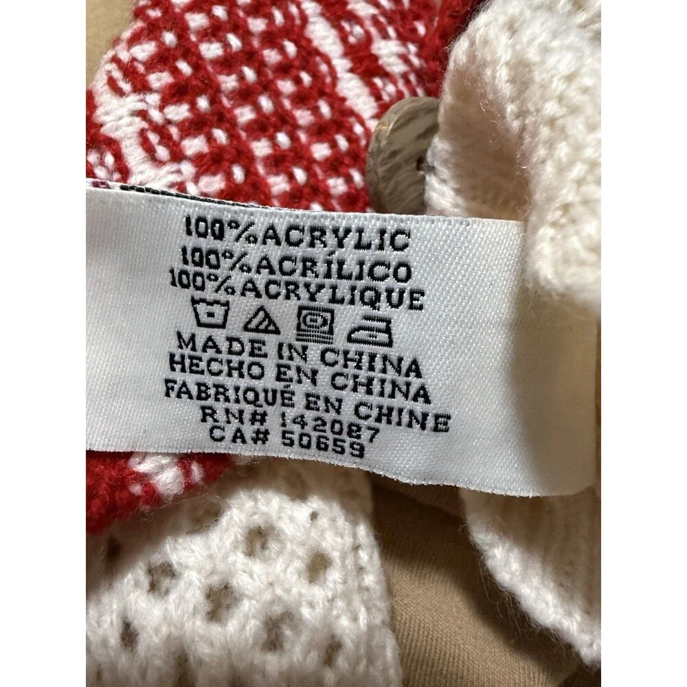 Simply Noelle Wrist Warmers Red Ivory Knit Fingerless Gloves Buttons NWT